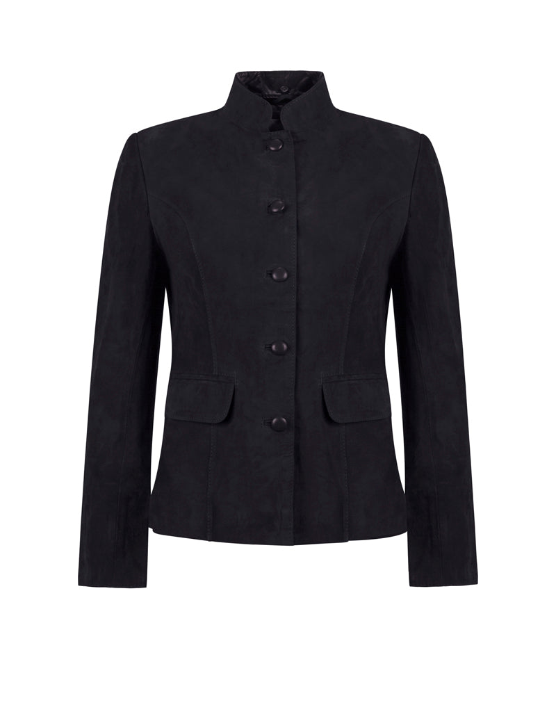Emily Suede Mandarin Jacket for Ladies - Navy