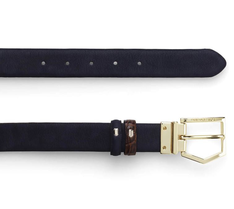 Blickling Reversible Belt - Navy/Brown Croc