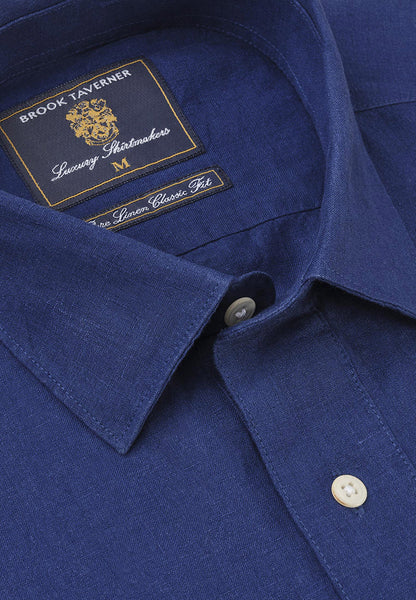 Vivid Linen Long Sleeve Popover Shirt - Cobalt
