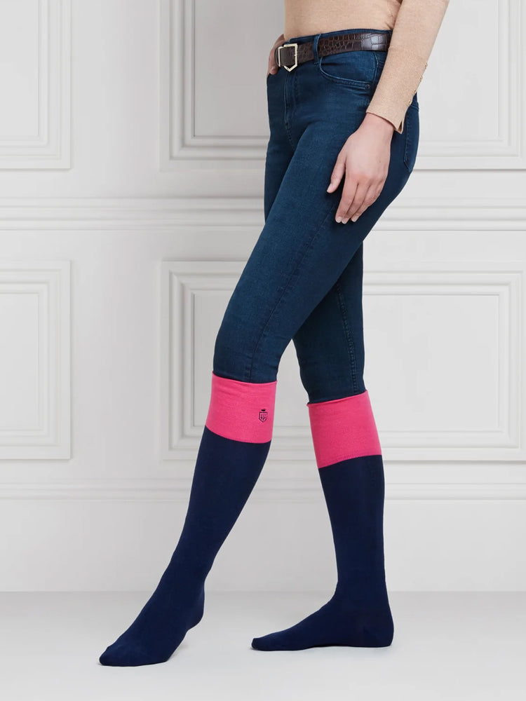 Signature Knee High Socks - Navy/Hot Pink