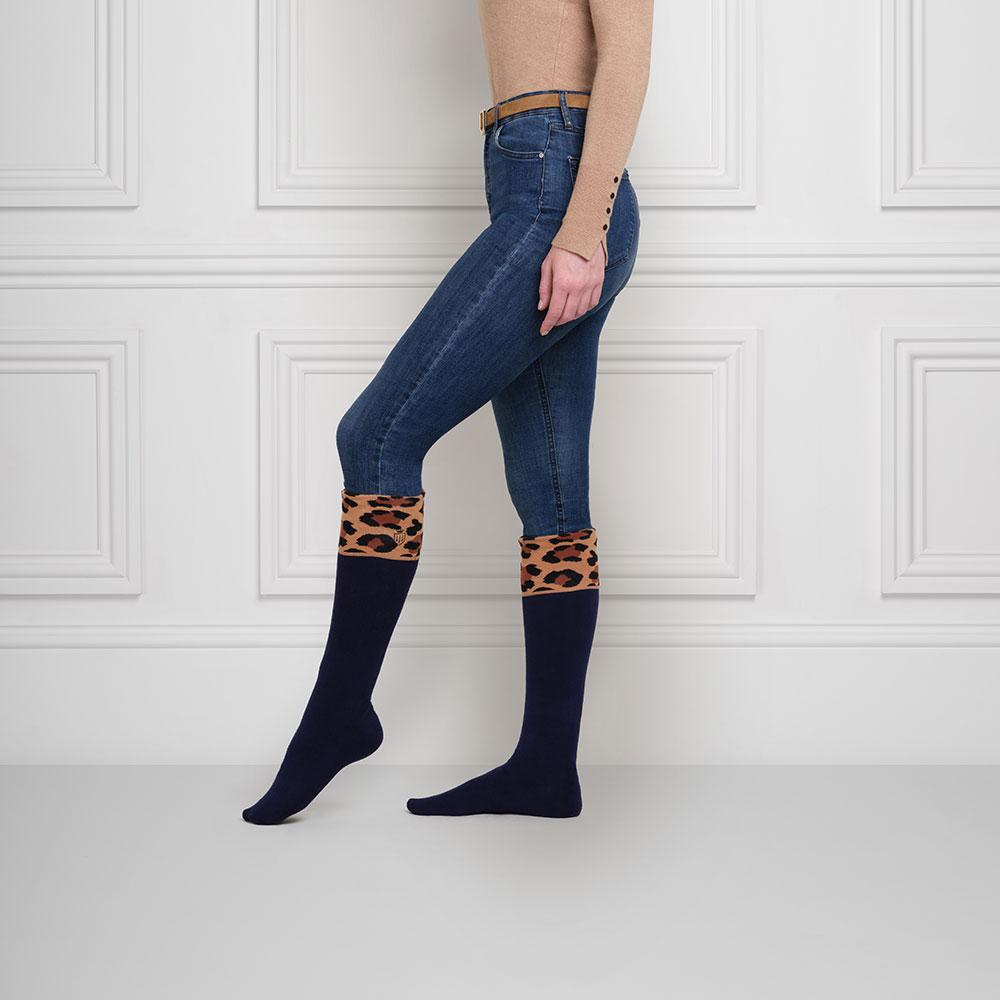 Signature Knee High Socks - Navy/Leopard