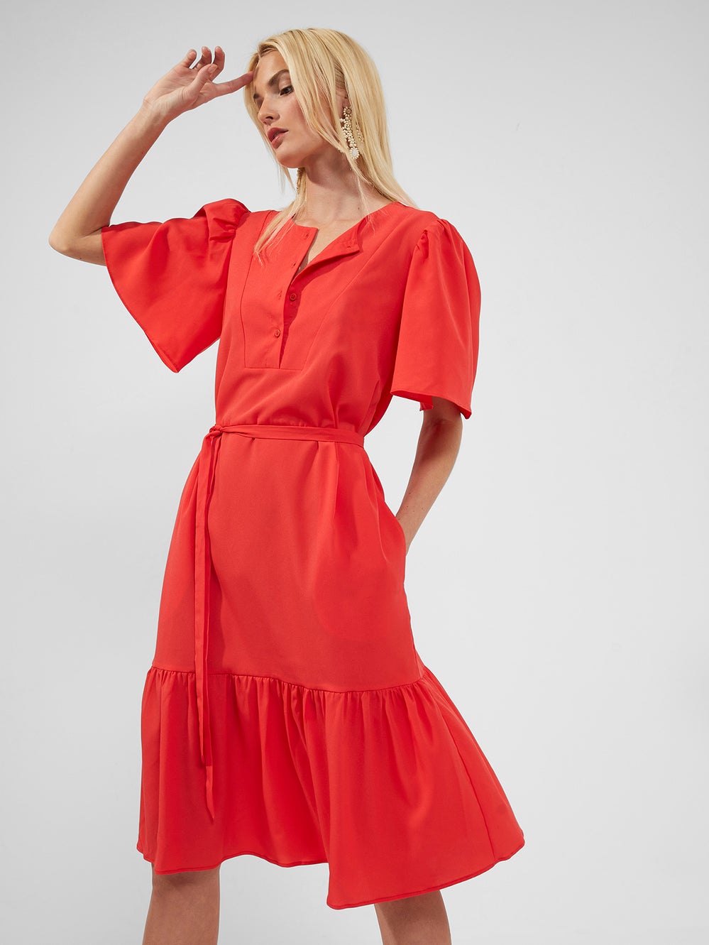 Courtney Crepe Tiered Dress - Hibiscus