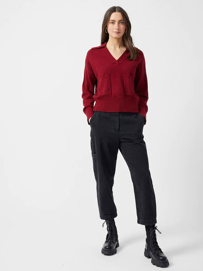 Winter Comfort V-Neck Jumper - Cherry