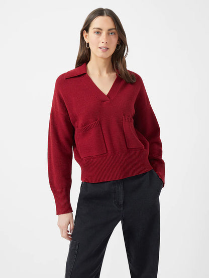 Winter Comfort V-Neck Jumper - Cherry