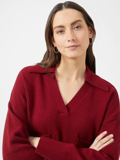 Winter Comfort V-Neck Jumper - Cherry