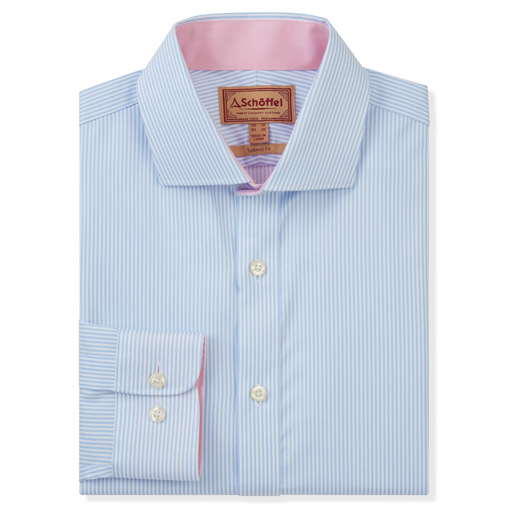 Greenwich Tailored Shirt Sing Cuff - Lt Blue Stripe 8013