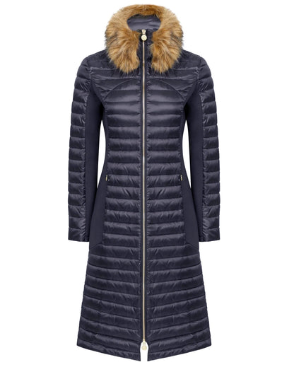 Down-Filled Long Puffer Jacket with Luxe Faux Fur Collar - Navy