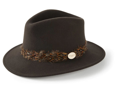 Suffolk Fedora - Dark Brown Pheasant Feather Wrap
