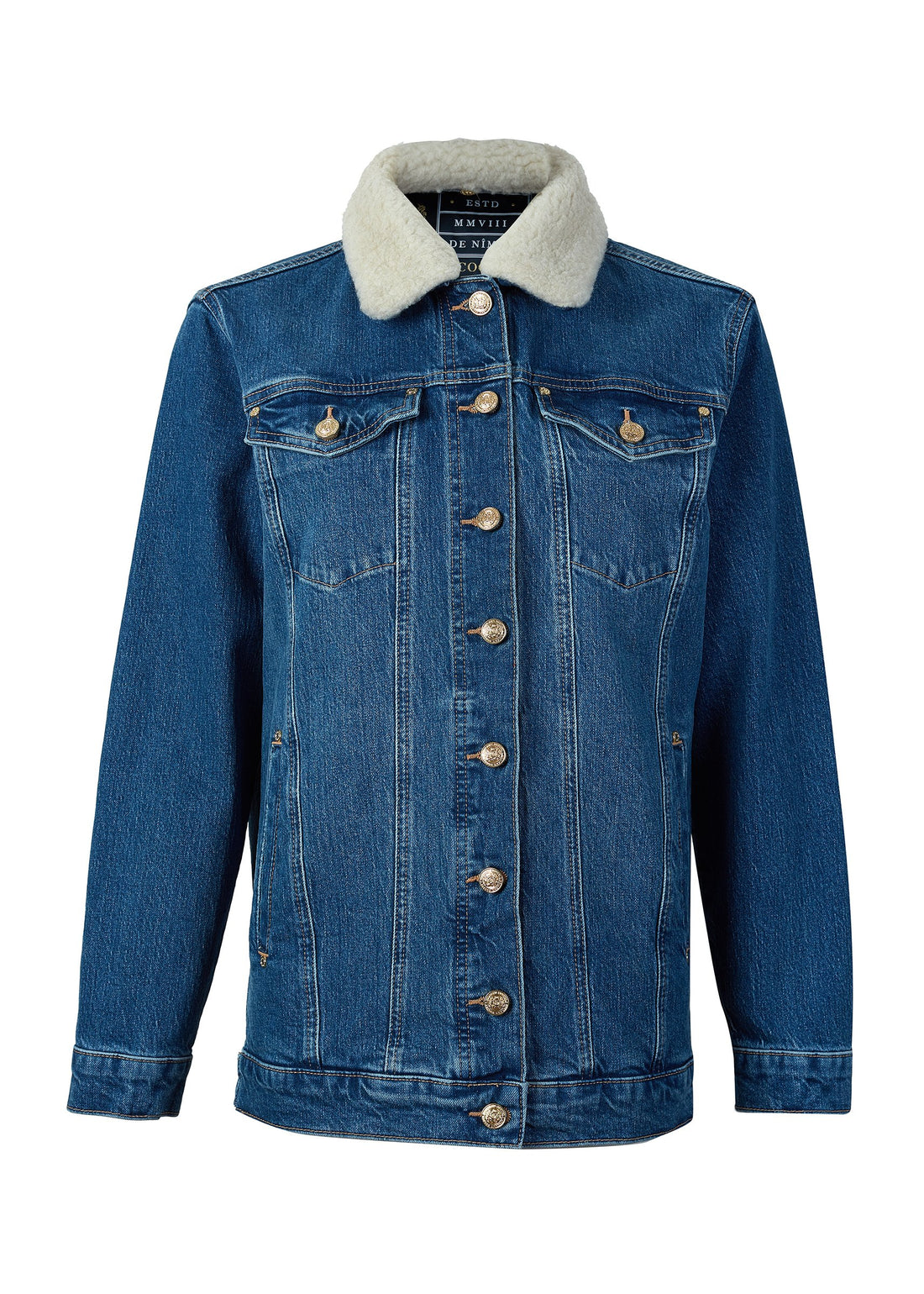Longline Denim Jacket - Classic Indigo Sherpa