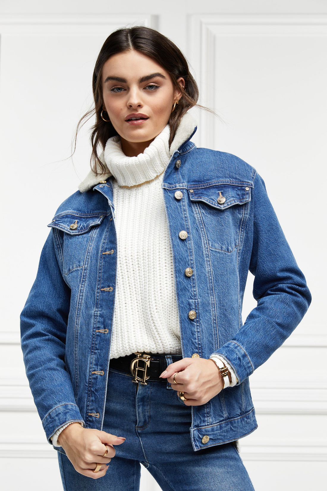 Longline Denim Jacket - Classic Indigo Sherpa