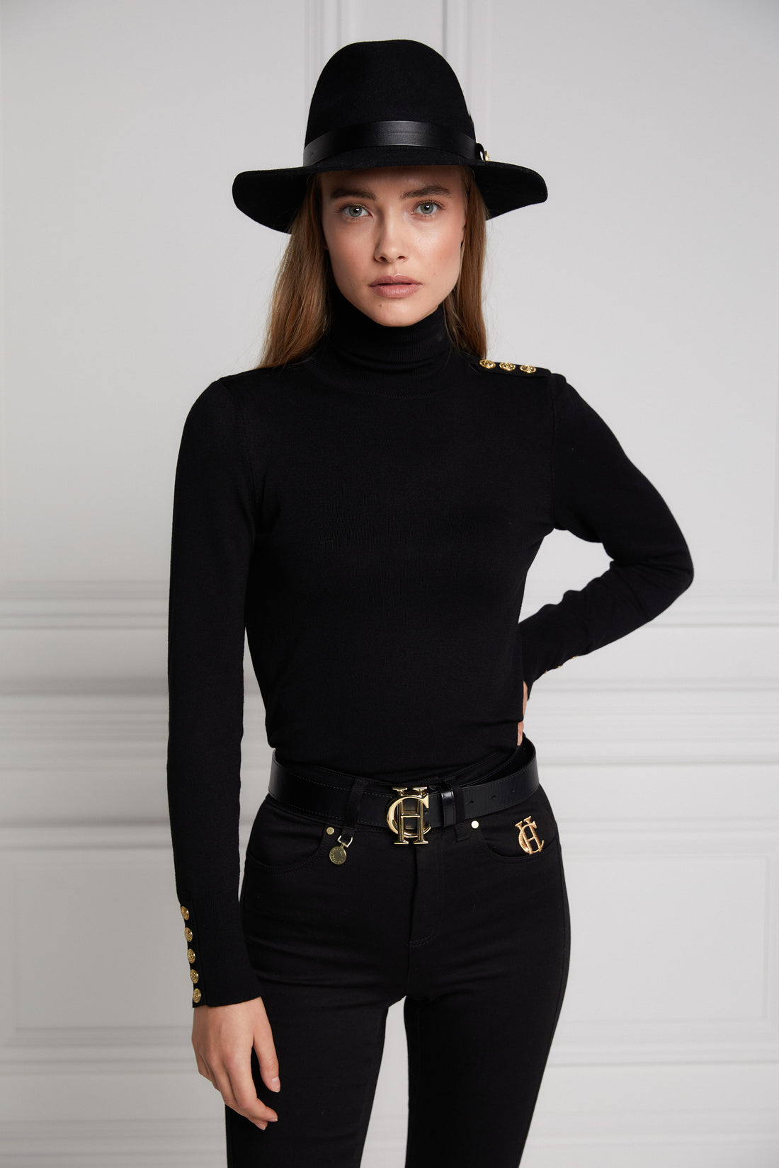 Buttoned Knit Roll Neck - Black