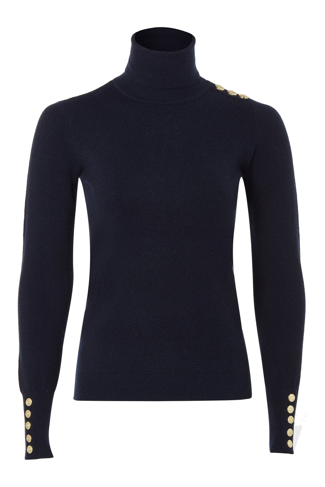 Buttoned Knit Roll Neck - Ink Navy
