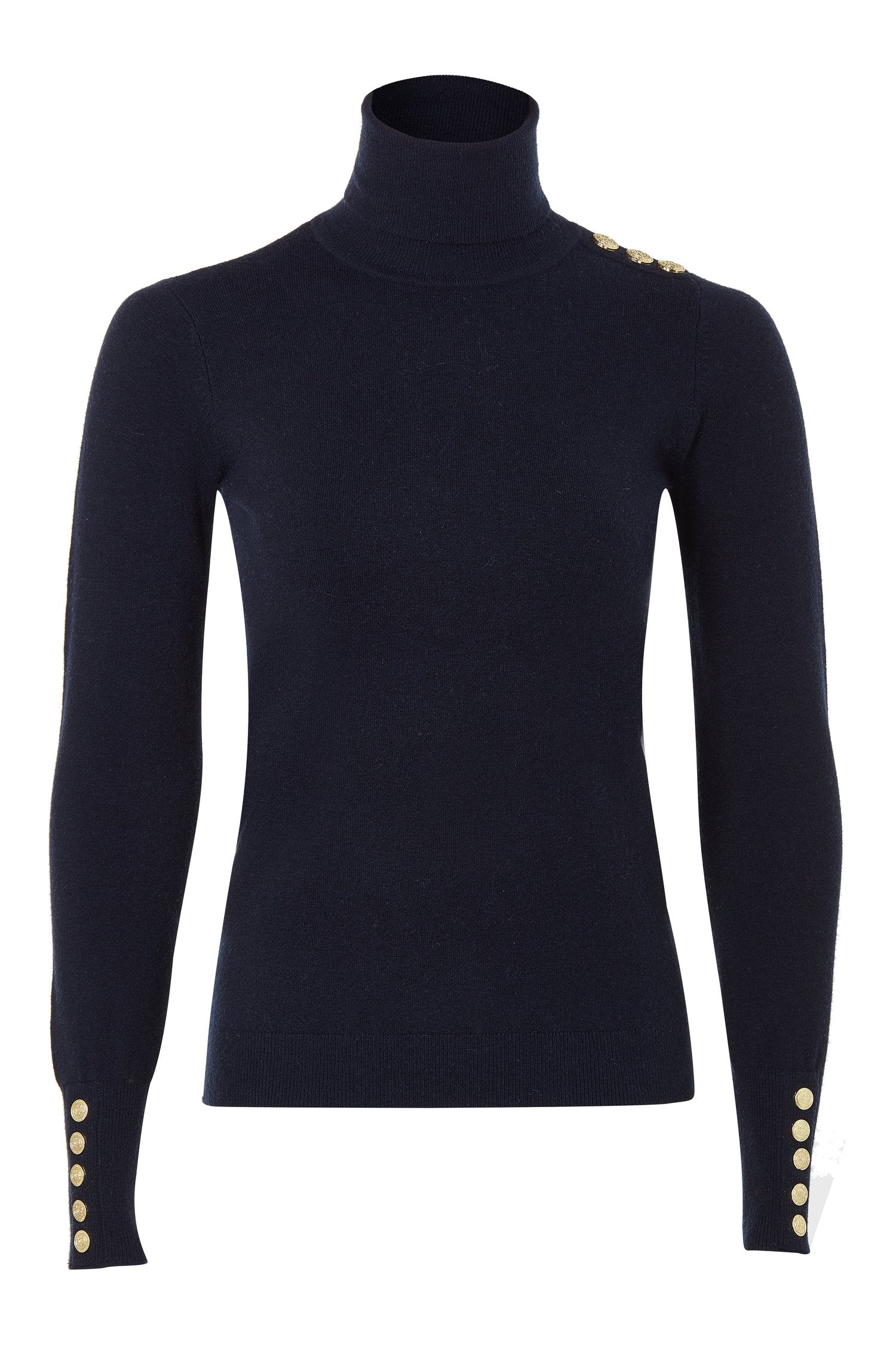 Buttoned Knit Roll Neck - Ink Navy