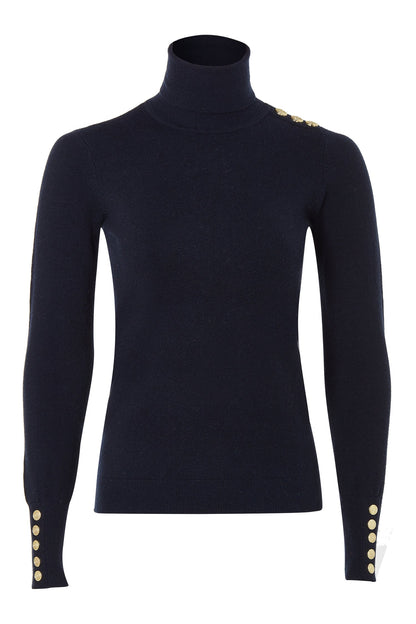 Buttoned Knit Roll Neck - Ink Navy
