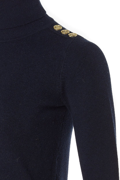 Buttoned Knit Roll Neck - Ink Navy