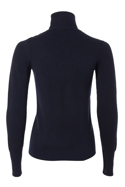 Buttoned Knit Roll Neck - Ink Navy