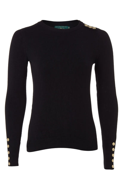 Buttoned Knit Crew Neck - Black