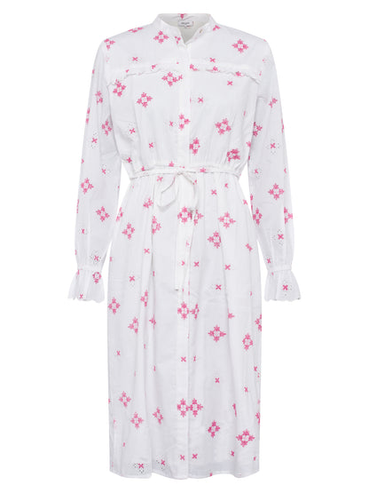 Chintz Cotton Long Sleeve Round Neck Dress - Milk Pop Pink