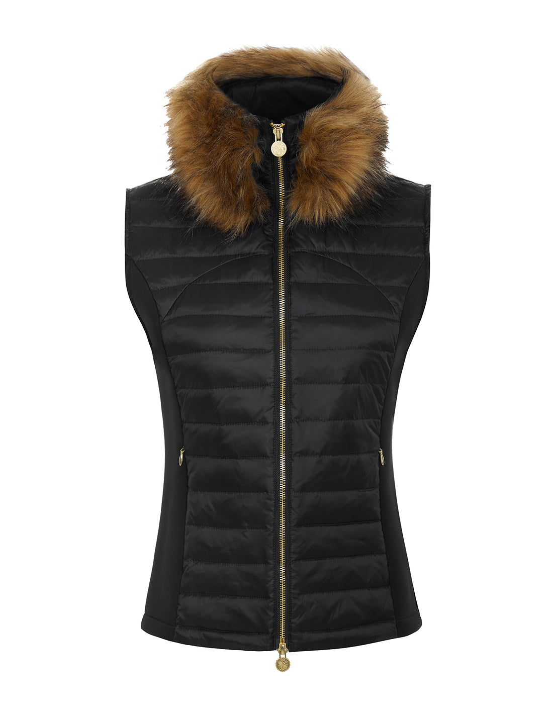 Puffer Down Gilet with Luxe Faux Fur Collar - Black