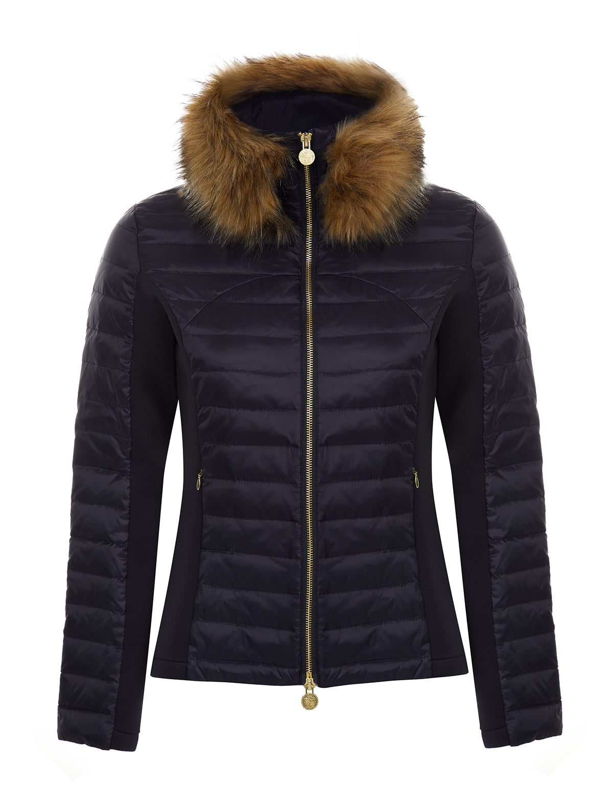 Down Puffer Jacket with Luxe Faux Fur Collar - Navy