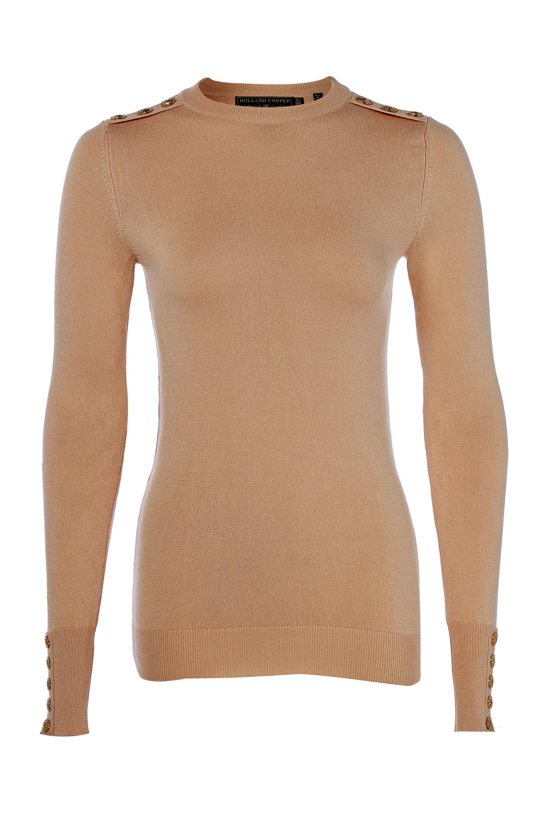 Buttoned Knit Crew Neck - Dark Camel