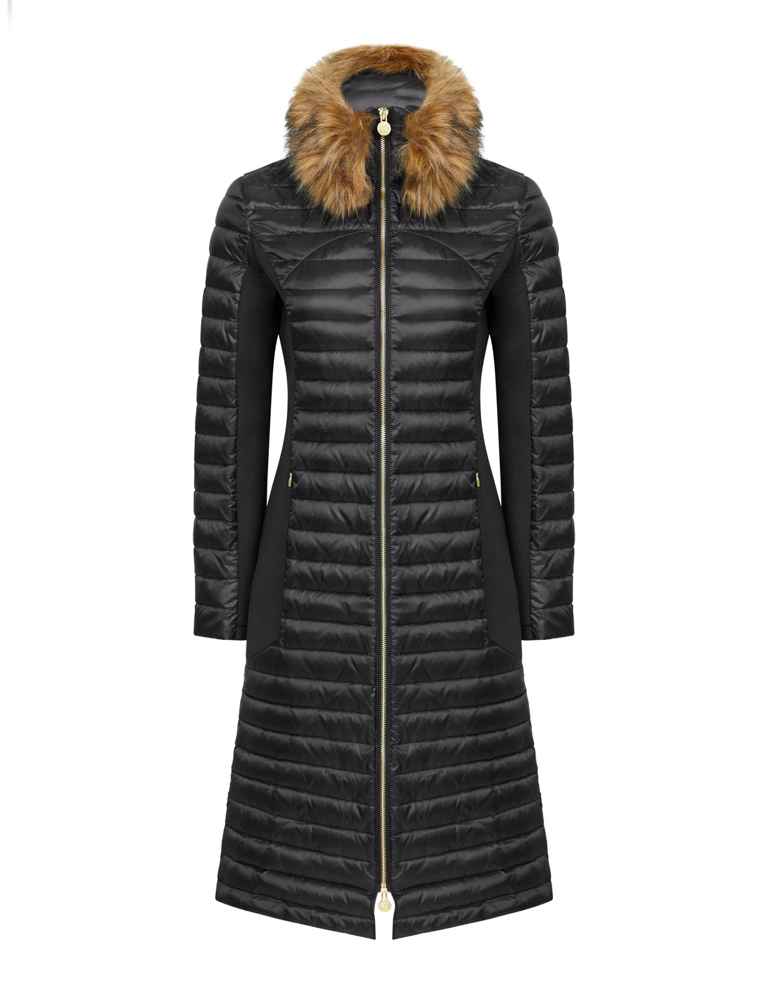 Down-Filled Long Puffer Jacket with Luxe Faux Fur Collar - Black