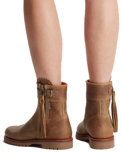 Cropped Leather Tassel Boot - Biscuit