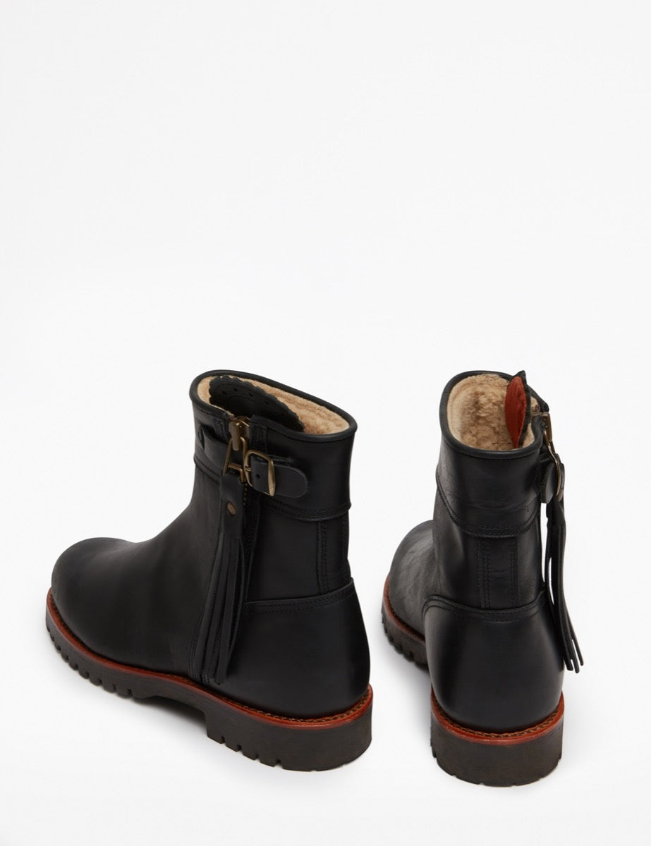 Cropped Wool-Lined Tassel Boot - Black