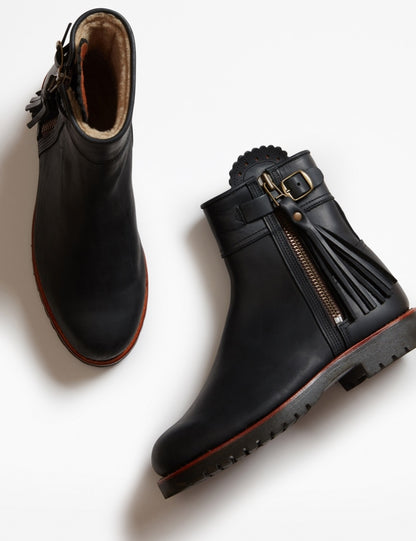 Cropped Wool-Lined Tassel Boot - Black
