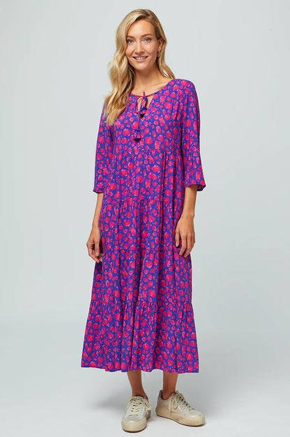 Emma Ecovero Midi Dress - Cheetah Blue/Pink