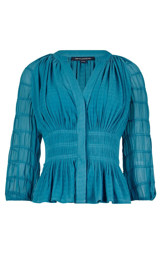 Cora Pleated Smock Top - Mosaic Blue