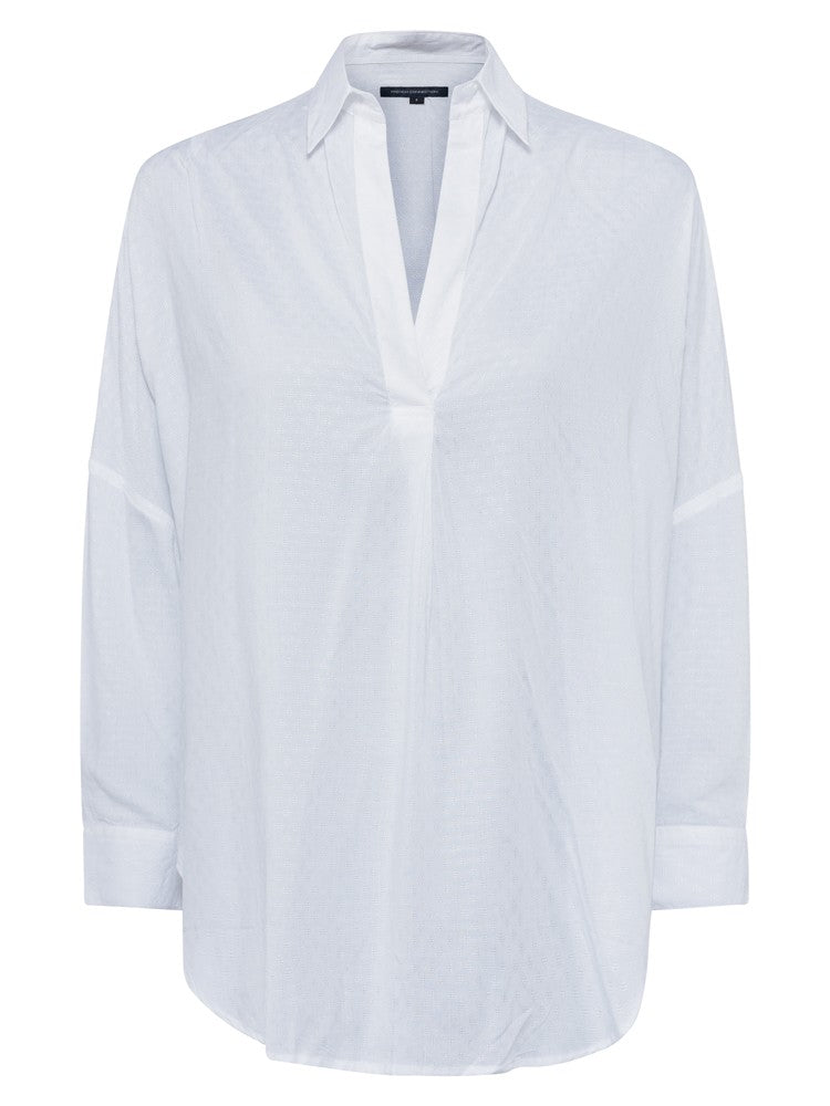 Rhodes Poplin Popover Shirt - White Dobbie