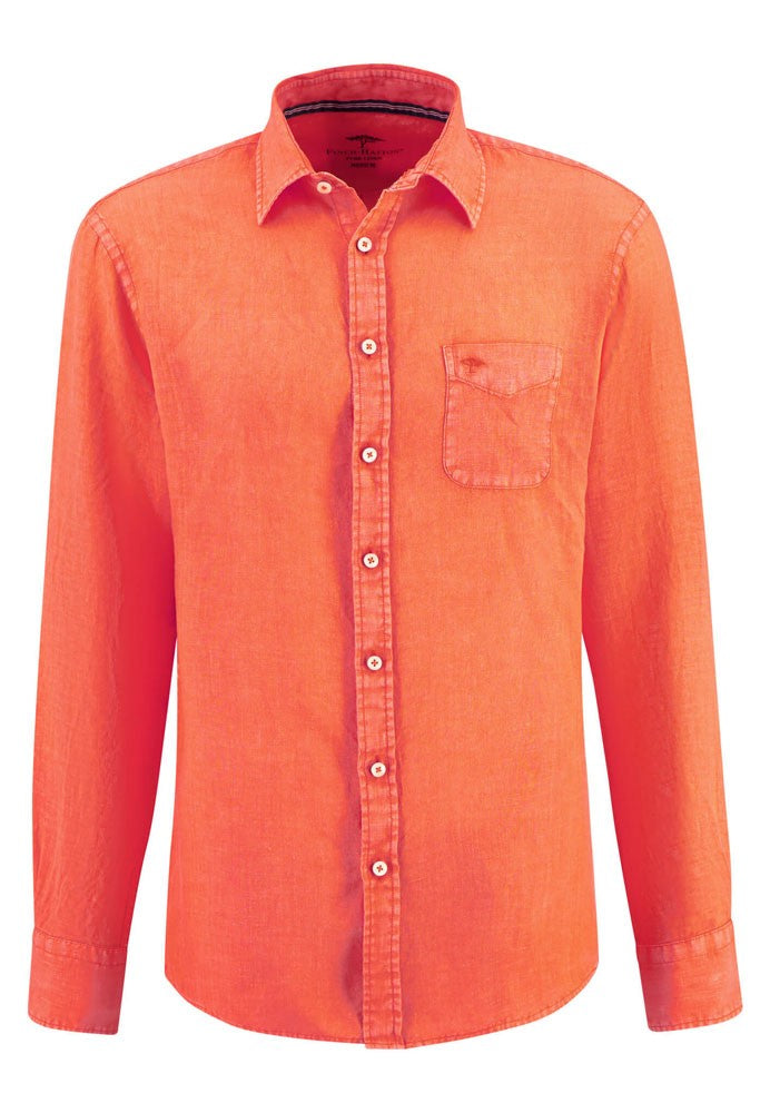 Garment Dyed Linen Shirt - Tangerine