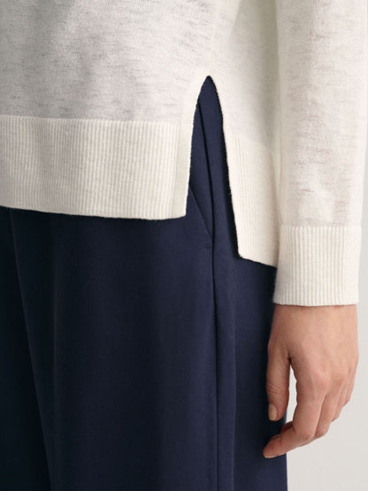 Linen Blend V-Neck Sweater - White