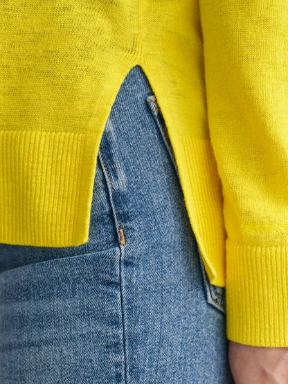 Linen Blend V-Neck Sweater - Canary Yellow