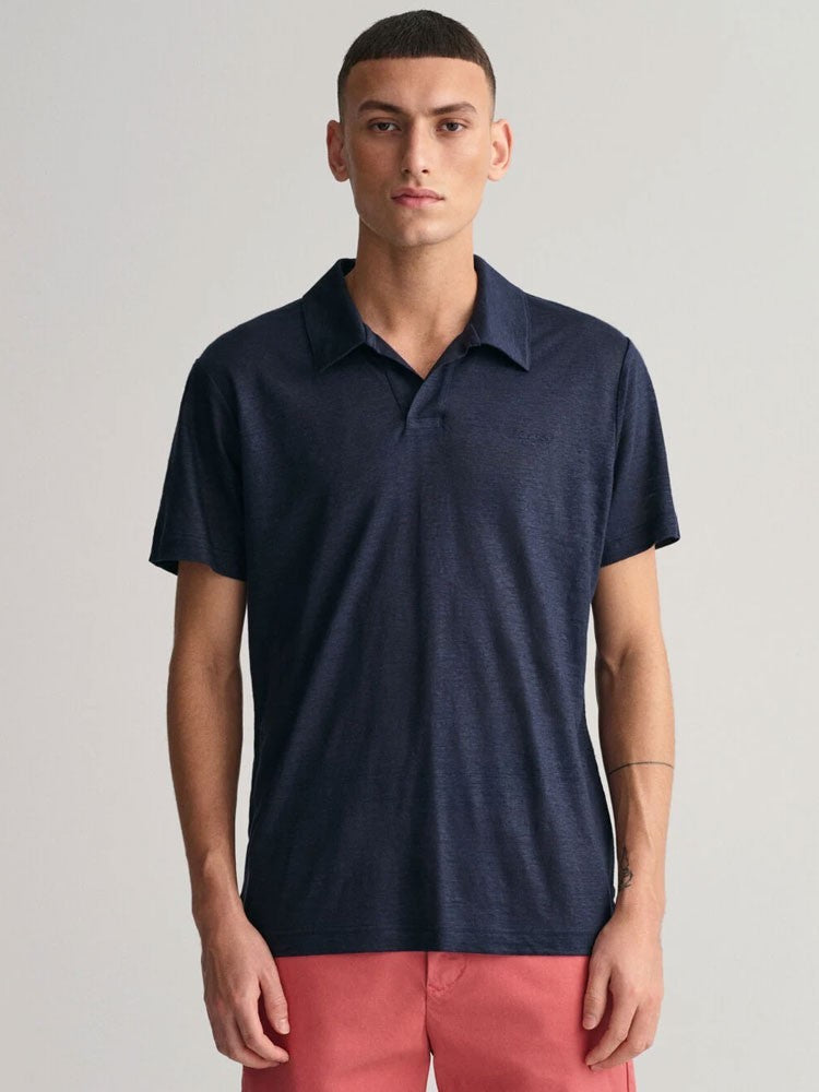 Linen Solid Short Sleeve Polo Shirt - Evening Blue