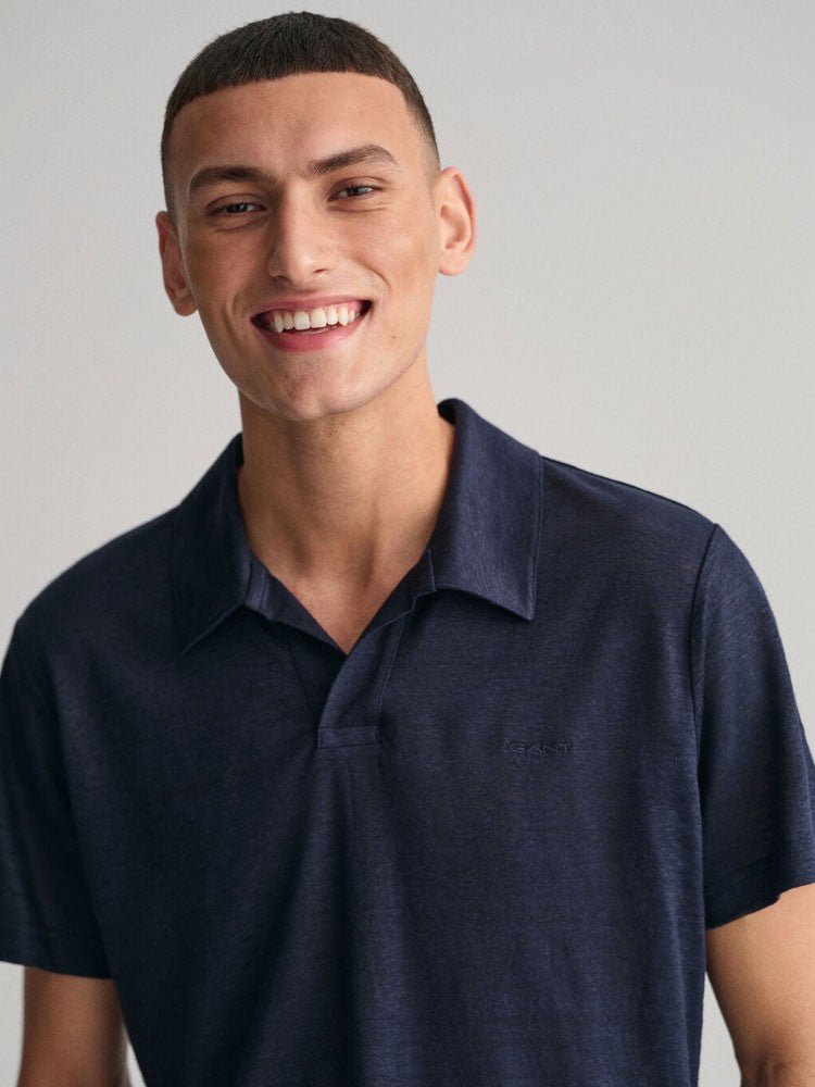 Linen Solid Short Sleeve Polo Shirt - Evening Blue