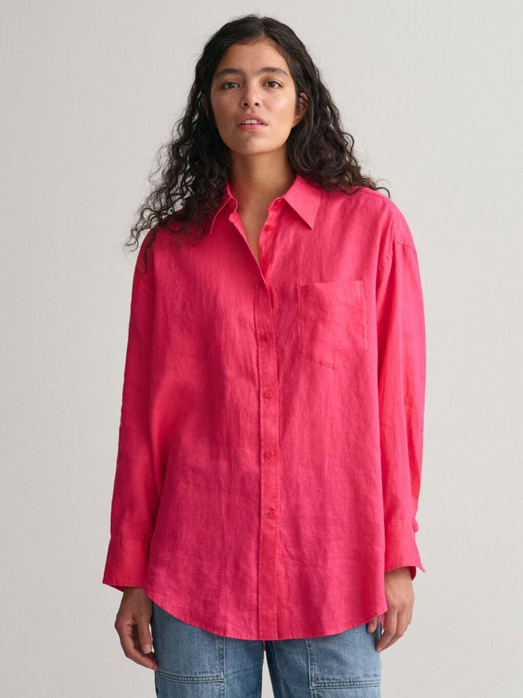 Oversized Linen Shirt - Magenta Pink