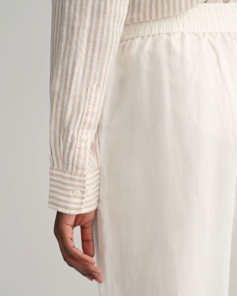 Regular Fit Linen Stripe Shirt - Horn Beige