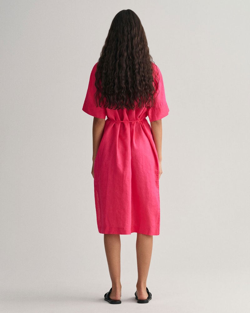 Relaxed Linen Shirt Dress - Magenta Pink