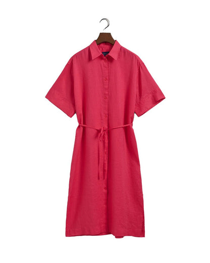 Relaxed Linen Shirt Dress - Magenta Pink