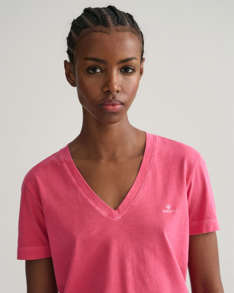 Sunfaded V-Neck T-Shirt - Magenta Pink