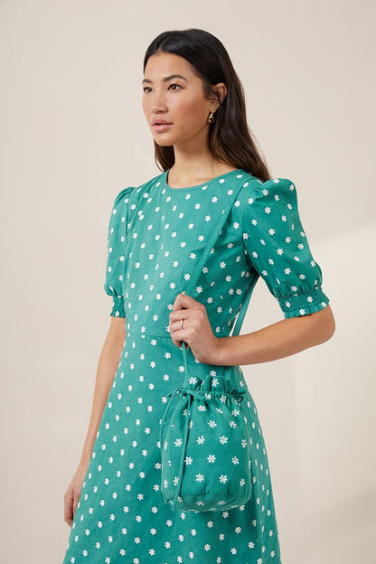 Daisy Embroidery Midi Dress - Jade Green Combo