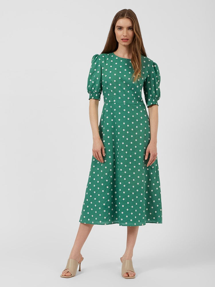 Daisy Embroidery Midi Dress - Jade Green Combo