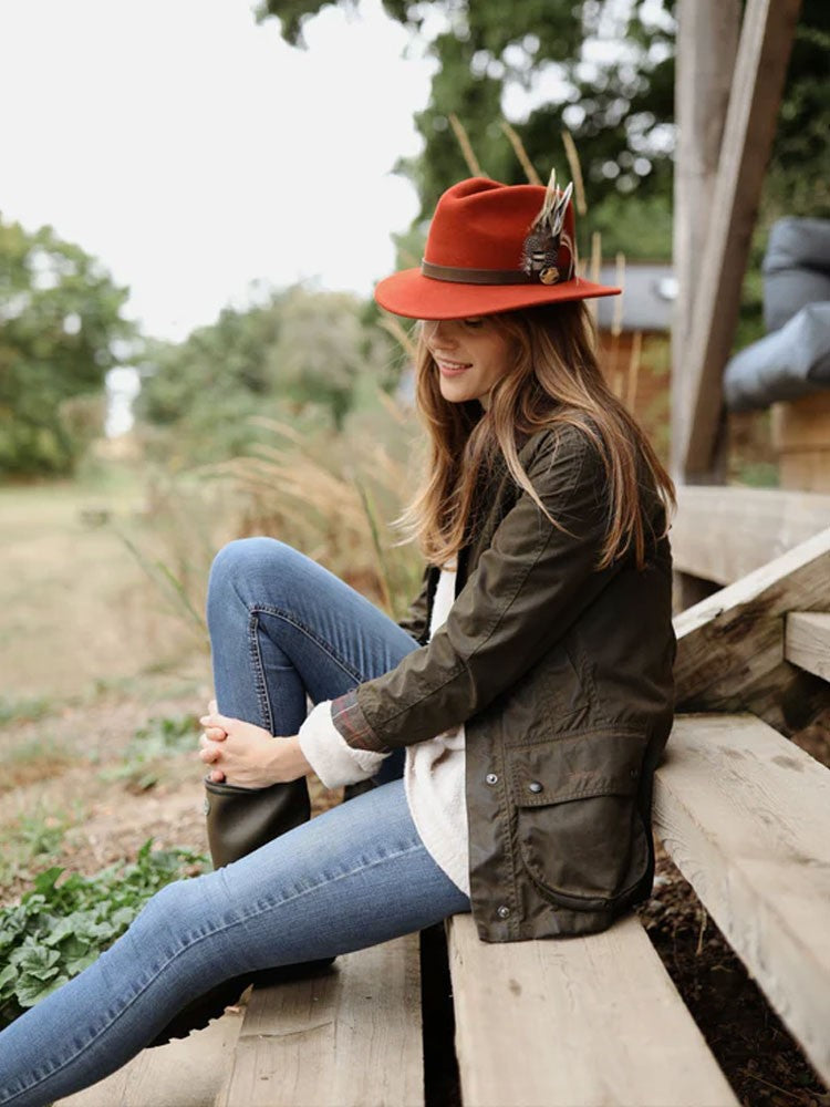 Suffolk Fedora - Cinnamon Guinea &amp; Pheasant Feather