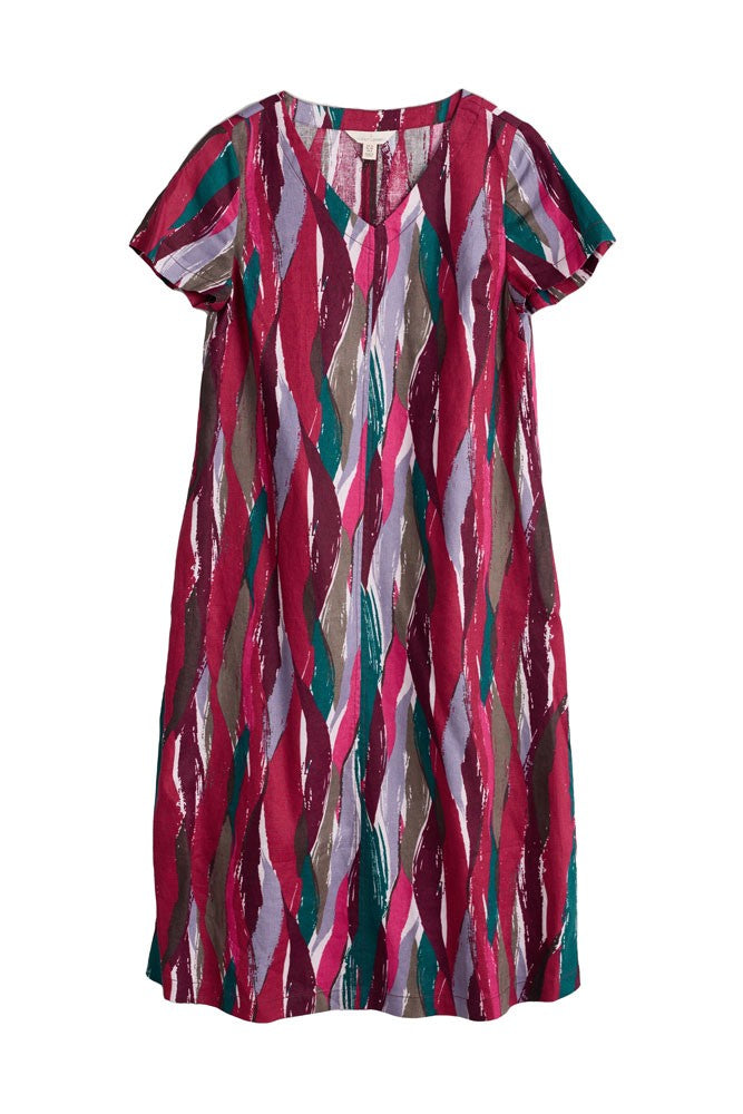 Graceful Dive Linen Dress - Kelp Collage Dulse
