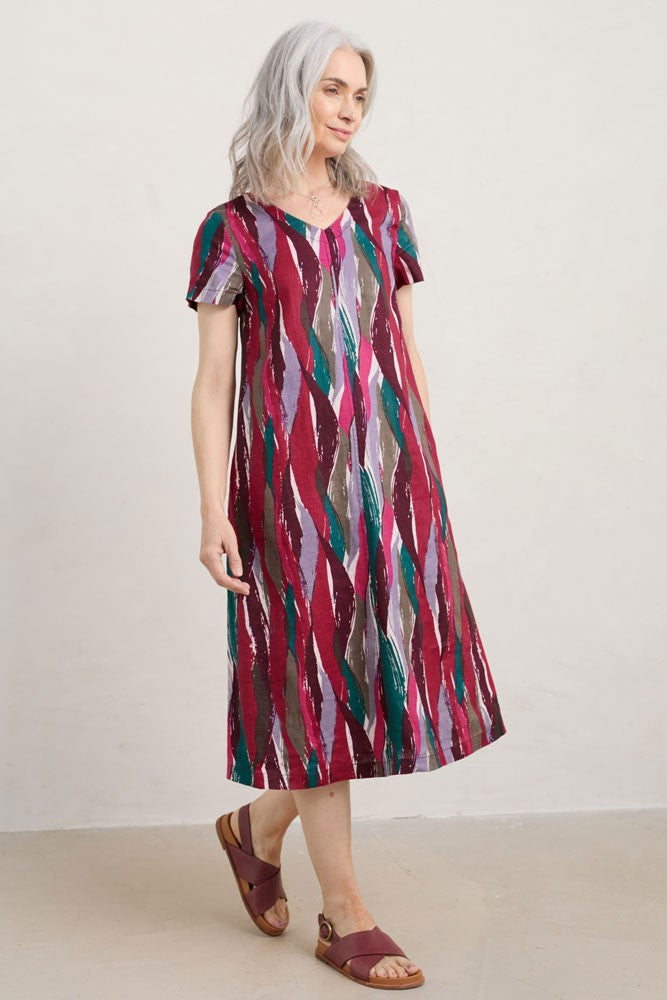 Graceful Dive Linen Dress - Kelp Collage Dulse