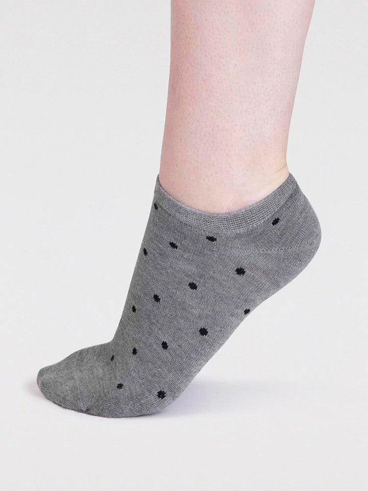 Dottie Bamboo Spotty Trainer Socks - Grey Marle