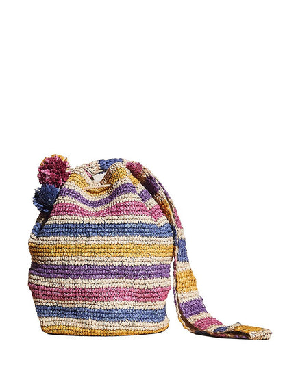 Elodie Raffia Bucket Bag - Purple Multi