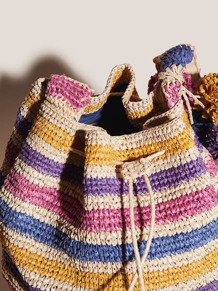 Elodie Raffia Bucket Bag - Purple Multi